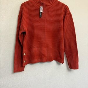 Brown Cowl Neck Sweater with Ribbed Texture